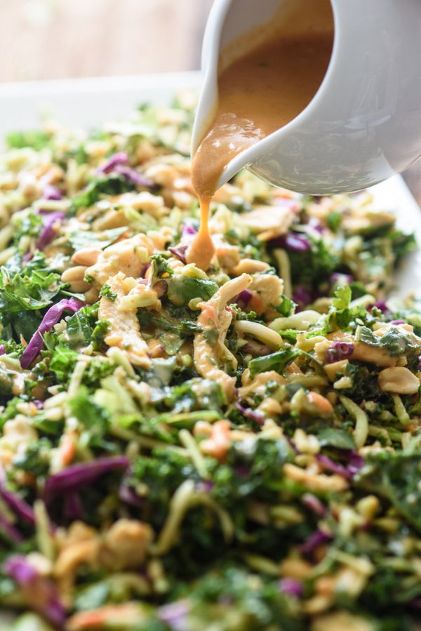 Thai Chicken Salad with Creamy Peanut Hummus Dressing