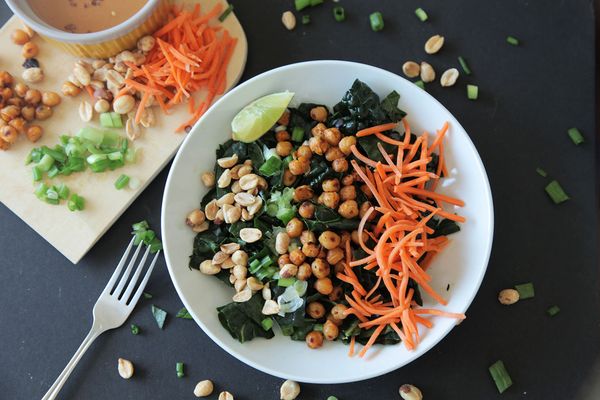 Thai Kale Salad with Peanut Dressing (Vegan + GF