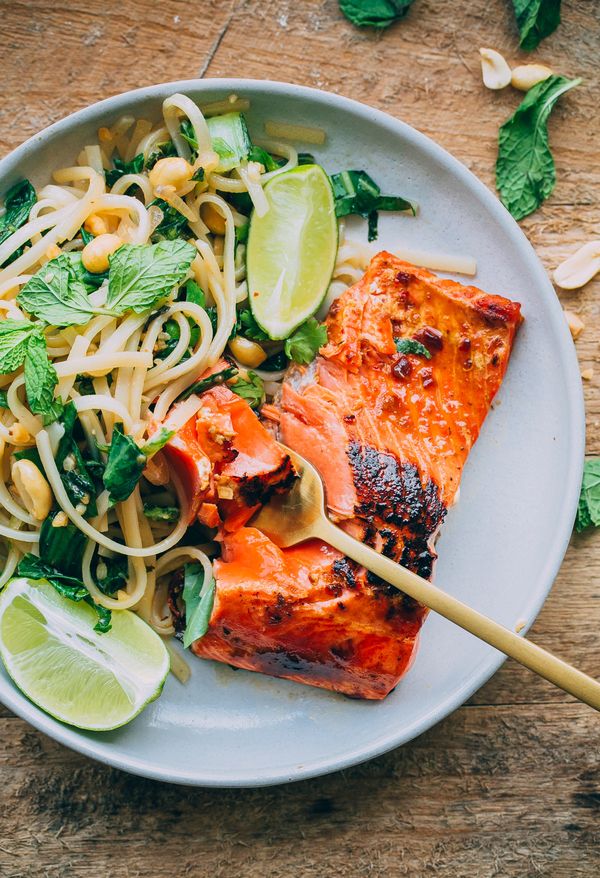 Thai Noodle Salad with Glazed Salmon