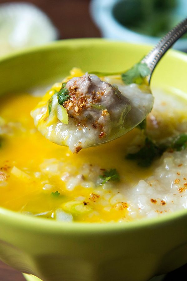 Thai Rice Soup With Pork-Cilantro Meatballs