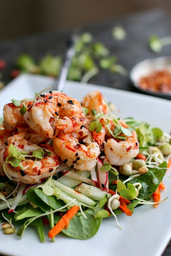 Toasted Sesame Salad with Spicy Shrimp