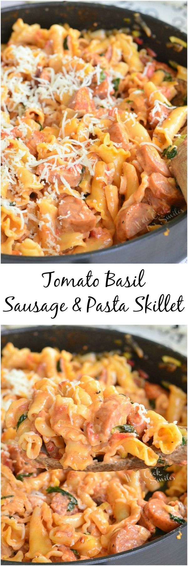 Tomato Basil Sausage and Pasta Skillet