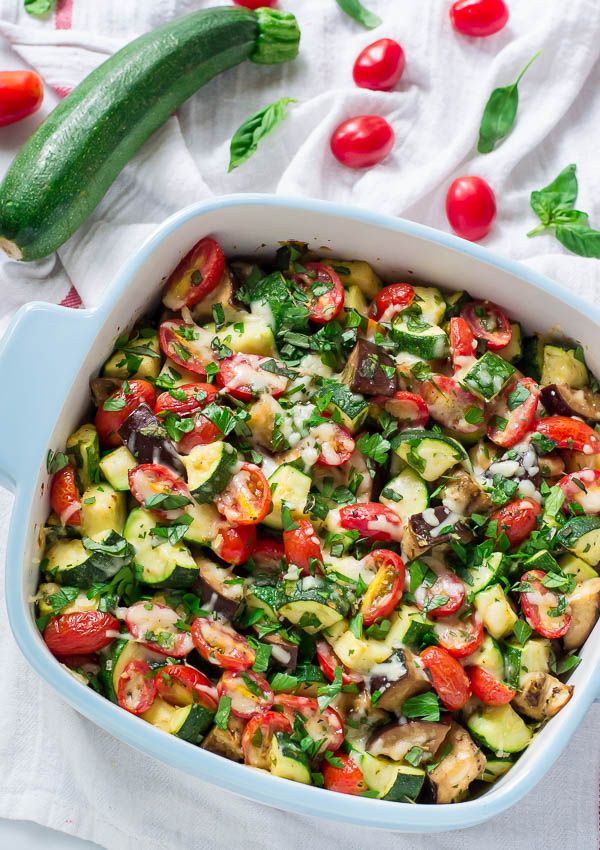 Tomato Eggplant Zucchini Bake with Garlic and Parmesan