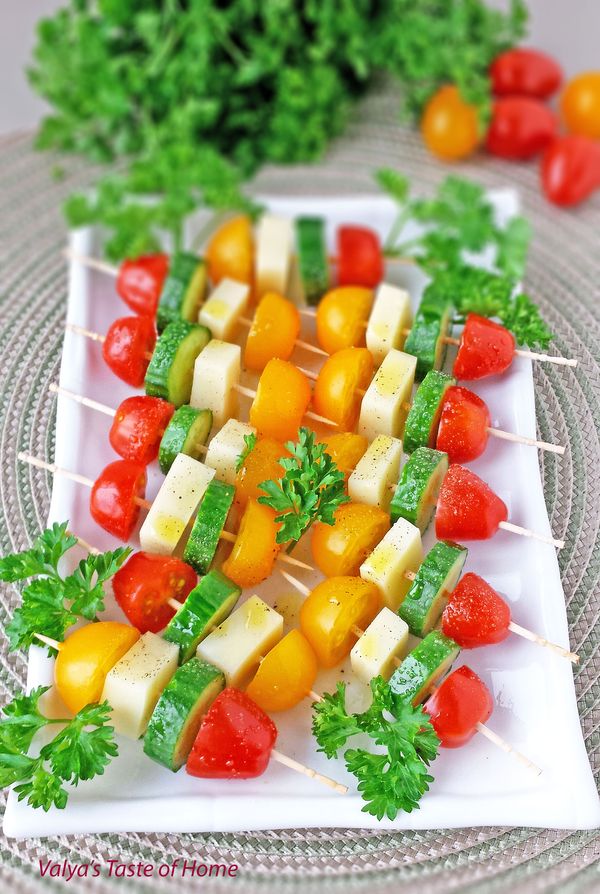 Tomatoes, Cucumber and Mozzarella Cheese Kabob Appetizers