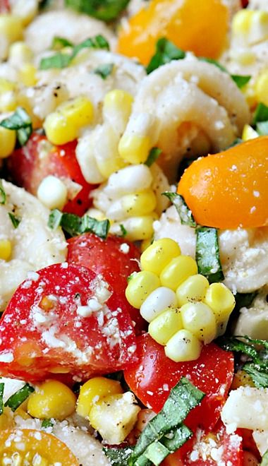 Tortellini Pasta Salad with Tomatoes, Basil, & Fresh Corn