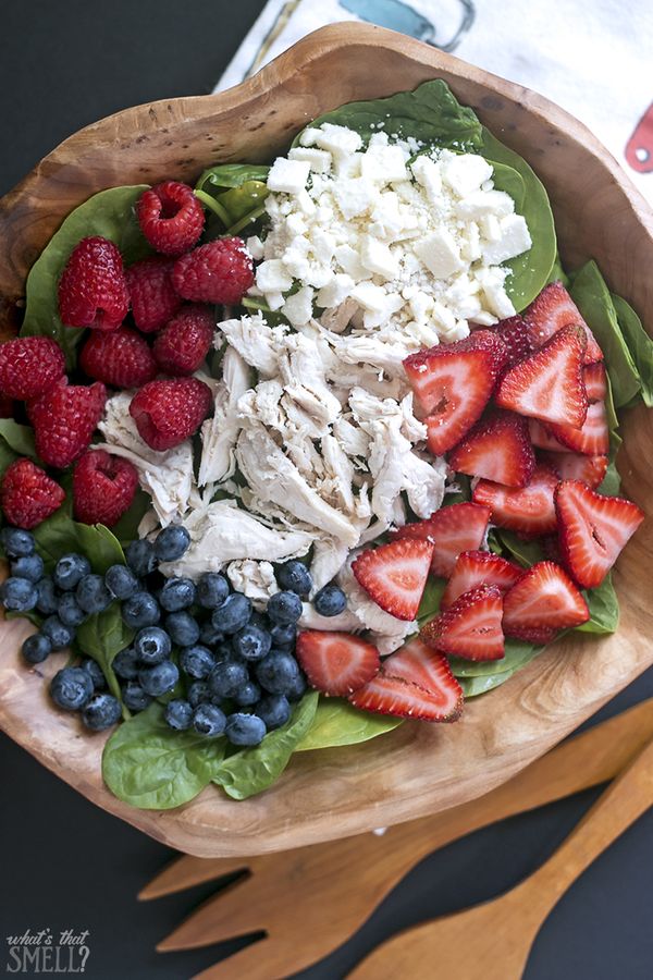 Triple Berry Chicken Salad with Spinach & Feta Cheese