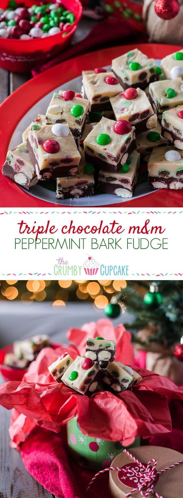 Triple Chocolate M&M’S® Peppermint Bark Fudge