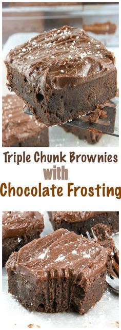 Triple Chunk Brownies with Chocolate Frosting