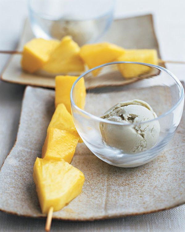 Tropical-Fruit Skewers with Green-Tea Ice Cream