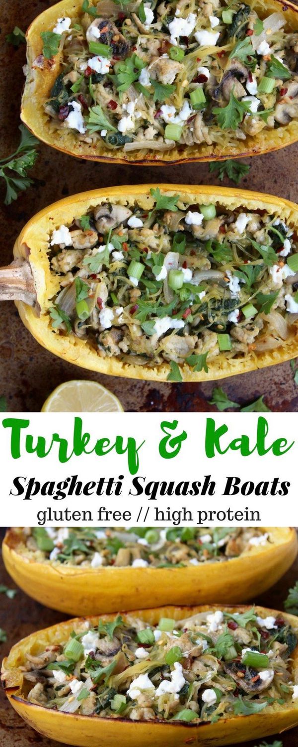 Turkey & Kale Spaghetti Squash Boats