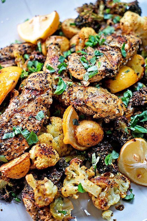 Turkish Grilled Chicken and Roasted Vegetables with Lemon and Basil