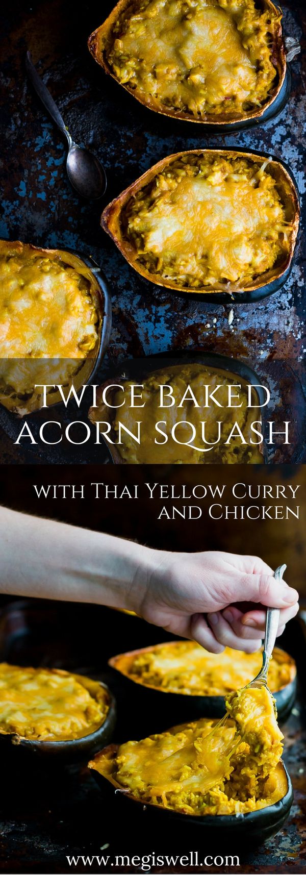 Twice Baked Acorn Squash with Thai Yellow Curry and Chicken