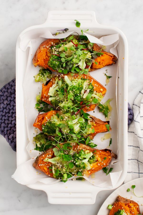 Twice Baked Sweet Potatoes with Broccoli