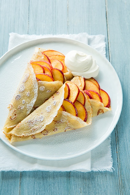 Vanilla Beans Crepes with Peaches and Cream