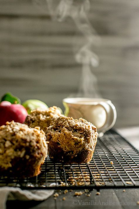 Vegan Apple Gingerbread-Oat Walnut Muffins with Brown Sugar Streusel