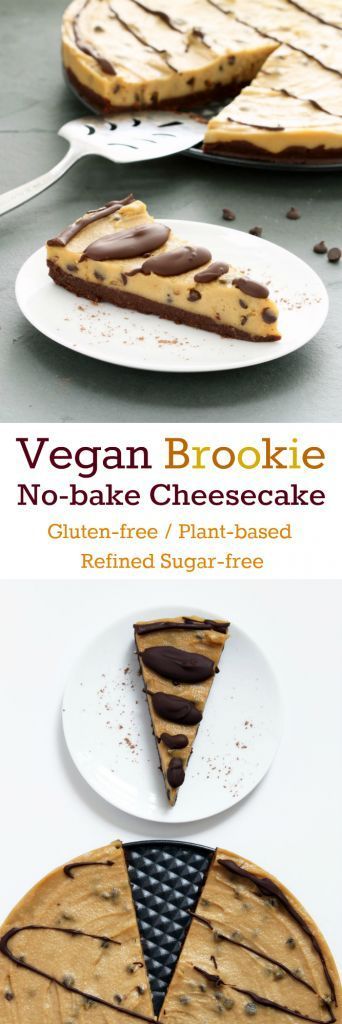 Vegan Brookie No-Bake Cheesecake (Gluten-free, Plant-based, Refined Sugar-free