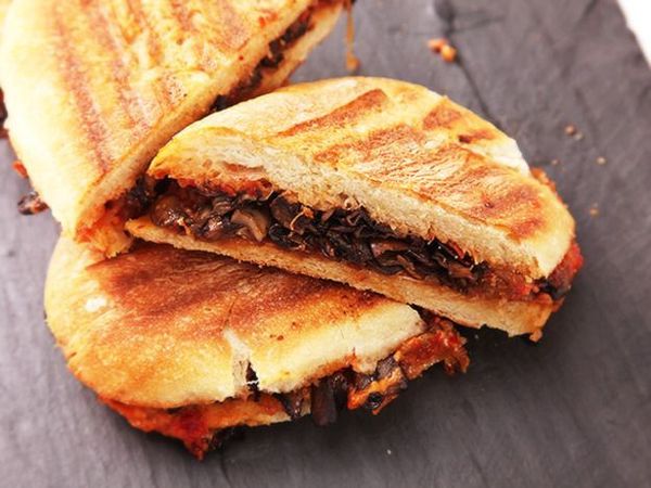 Vegan Caramelized Onion and Mushroom Panini With Sun-Dried Tomato Mayonnaise