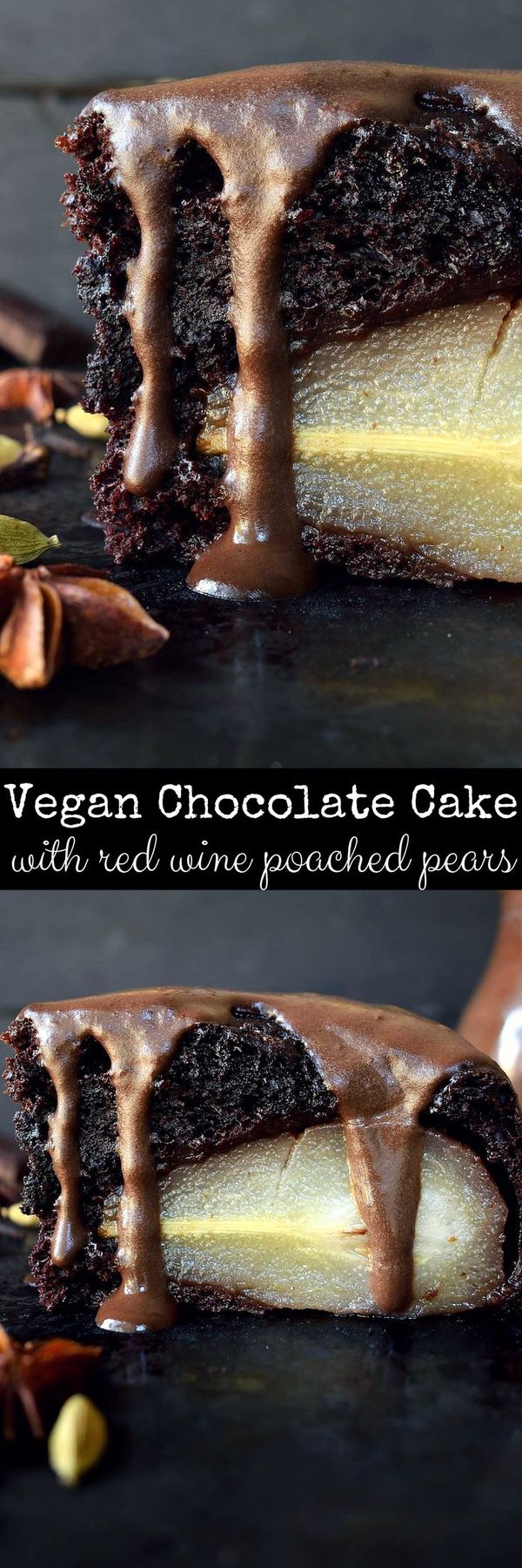 Vegan Chocolate Cake with Poached Pears