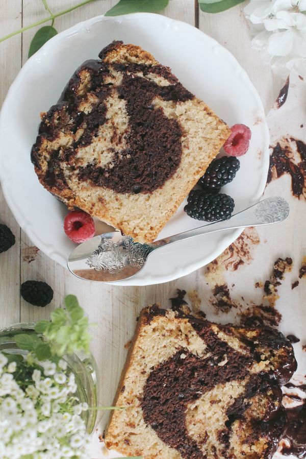 Vegan Chocolate Glazed Marbled Cake