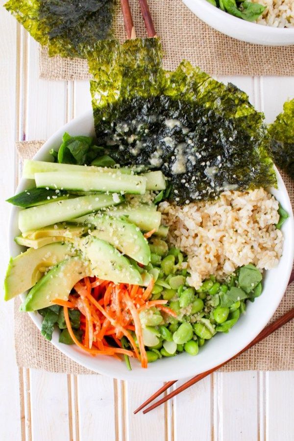 Vegan Deconstructed Sushi Salad Bowl with Sesame Ginger Miso Dressing