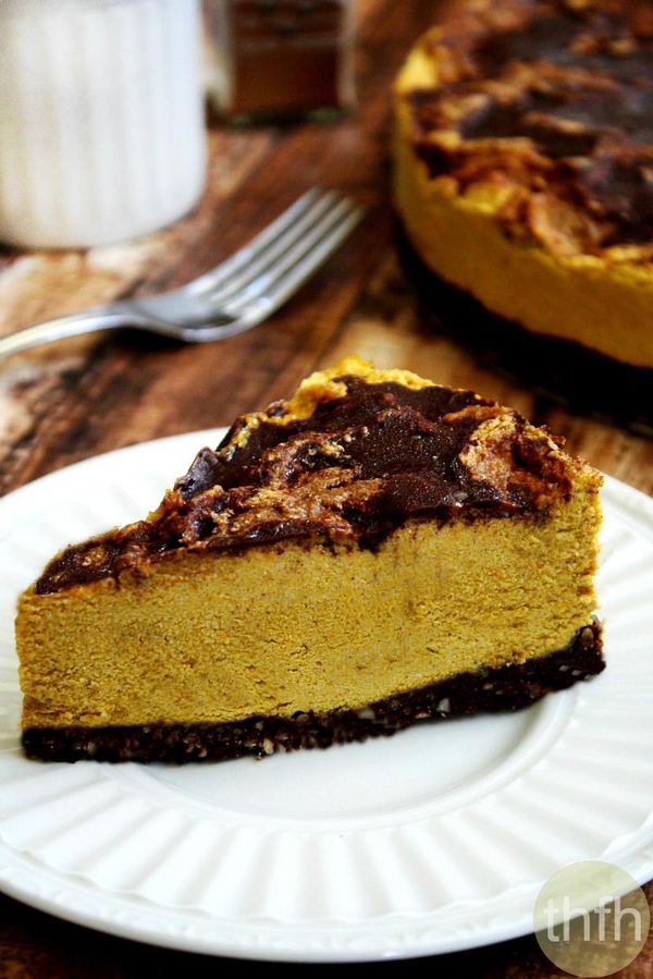 Vegan No-Bake Chocolate Marbled Pumpkin Cheesecake (Vegan, Gluten-Free, Dairy-Free, Egg-Free, Paleo-Friendly, No-Bake, No Refined Sugar