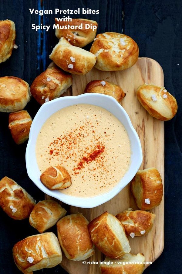 Vegan Pretzel Bites with Spicy Mustard Dip