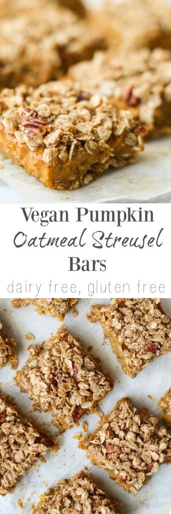 Vegan Pumpkin Oatmeal Streusel Bars