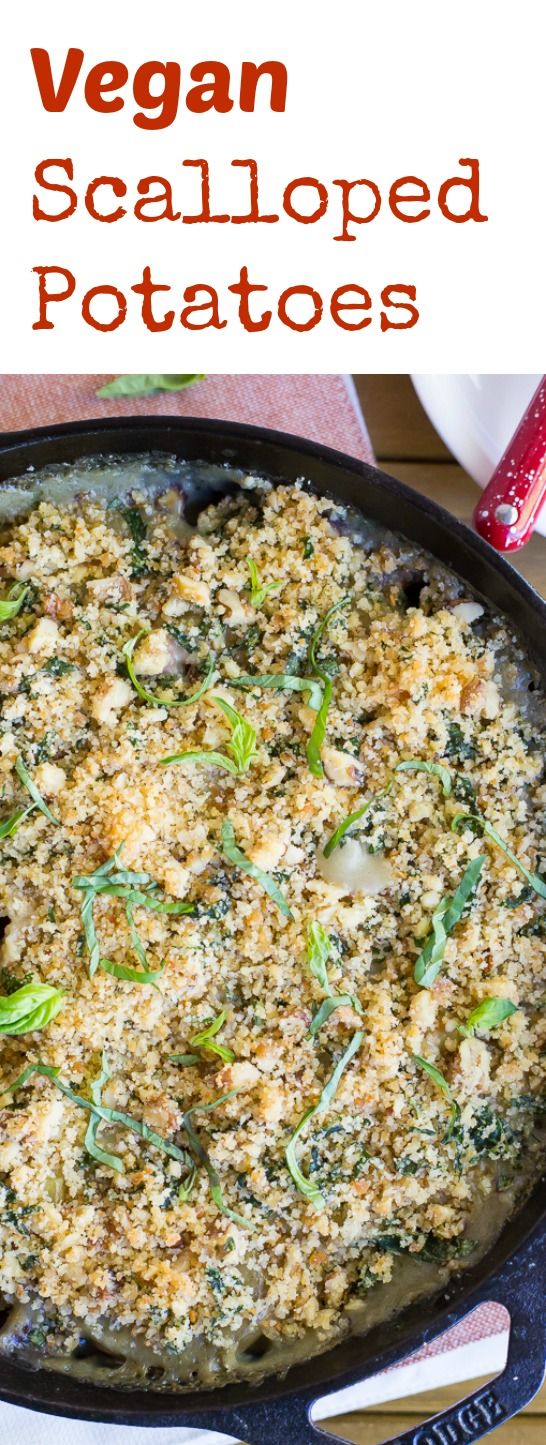 Vegan Scalloped Potatoes with Crispy Pesto Breadcrumbs