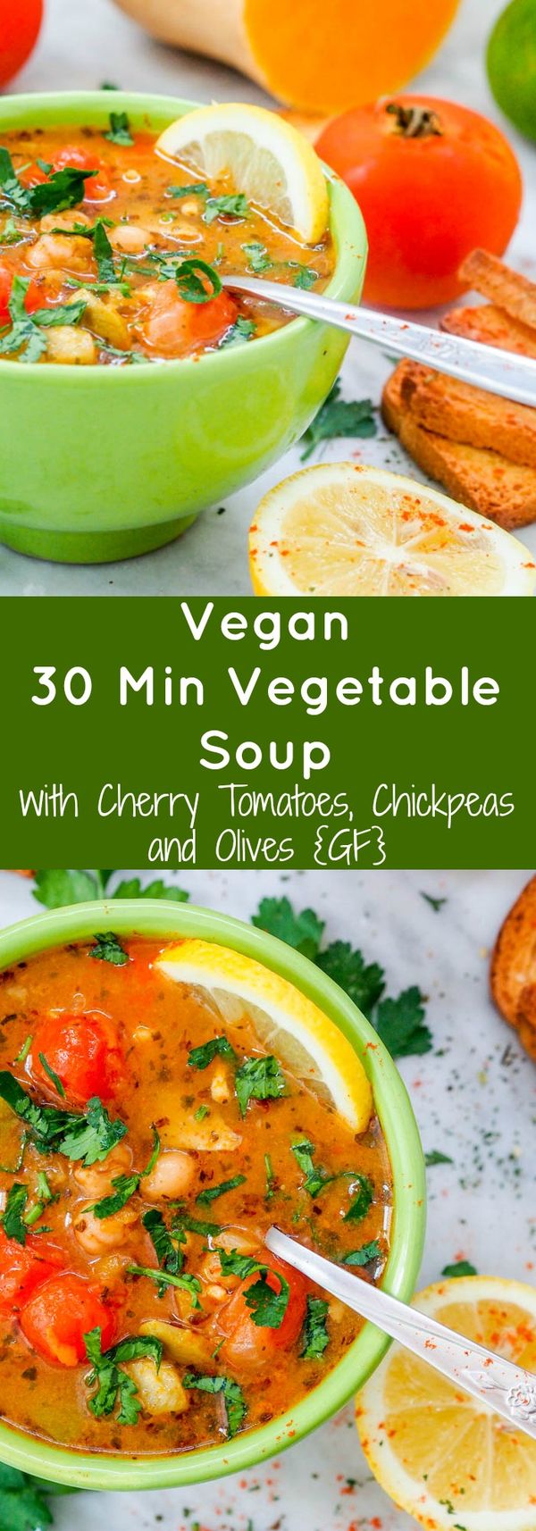 Vegan Vegetable Soup with Cherry Tomatoes and Chickpeas (GF