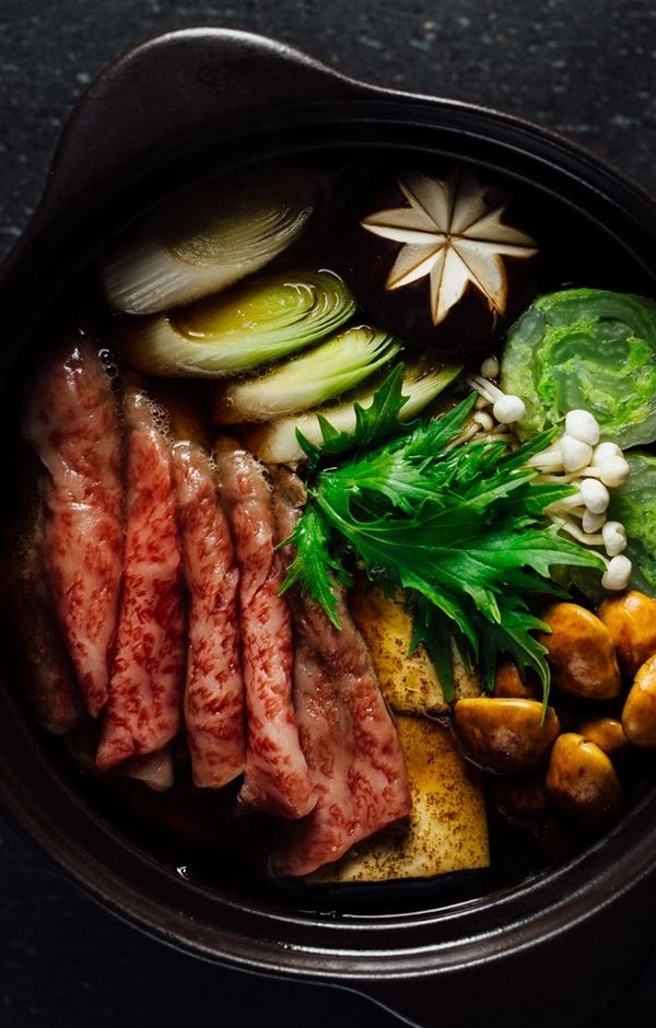 Wagyu sukiyaki – beef hotpot with tofu, shiitake and vegetables