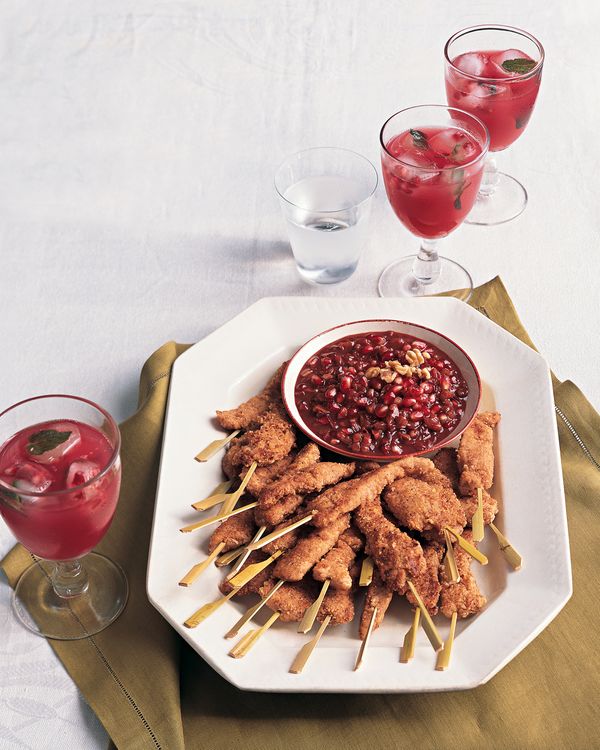 Walnut Chicken Strips with Pomegranate Sauce