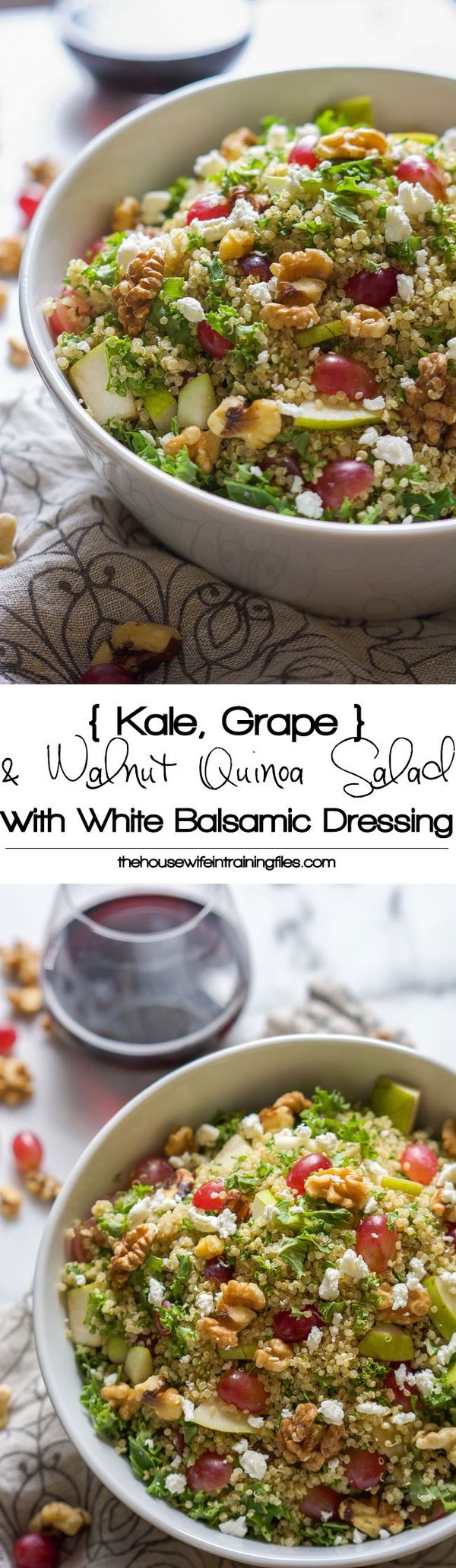 Walnut, Grape & Kale Quinoa Salad with White Balsamic Dressing