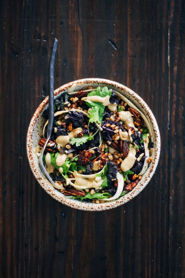 Warm Autumn Salad w/ Shaved Parsnips + Pecans