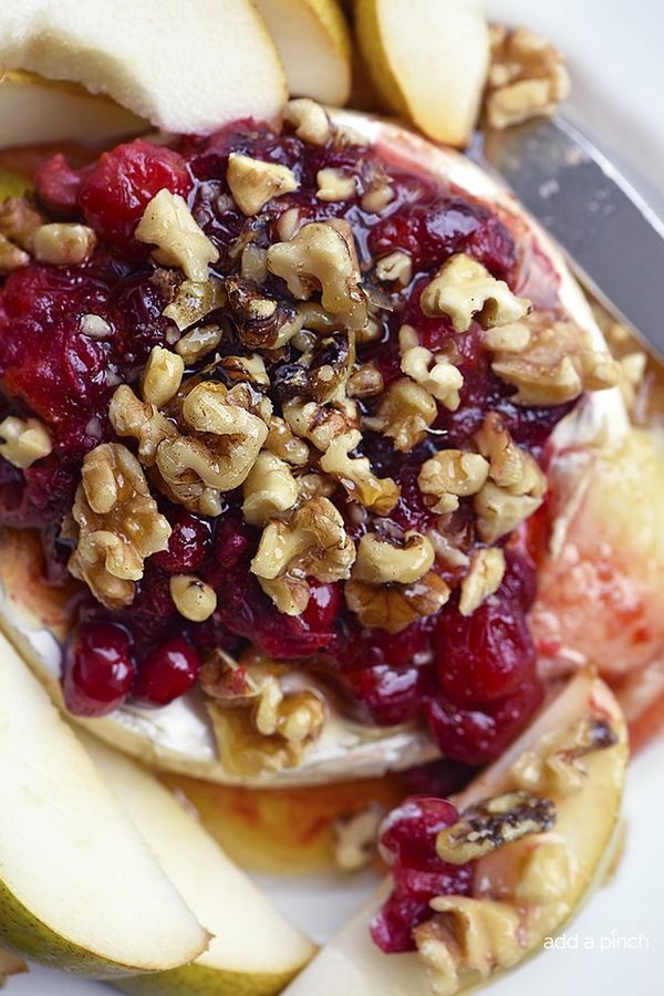 Warm Brie with Honeyed Cranberry Walnut Fruit Compote