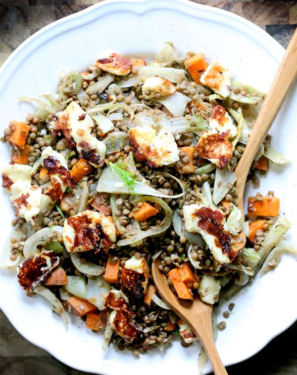 Warm Lentils with Fennel & Halloumi