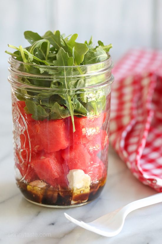 Watermelon Feta Arugula Salad in Jars