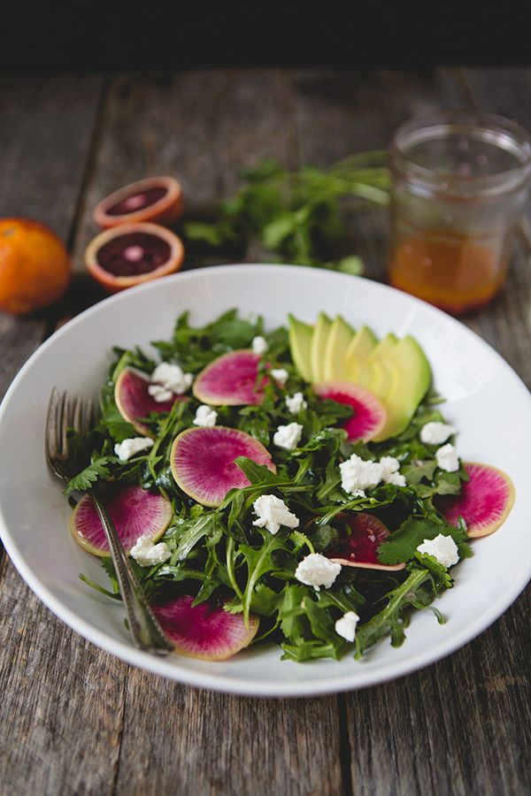 Watermelon Radish and Arugula Salad with Citrus Vinaigrette