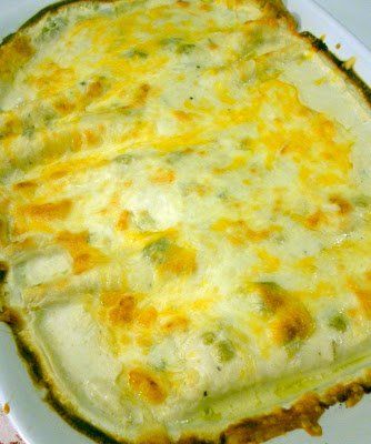 White Chicken Enchiladas with Green Chili & Sour Cream Sauce