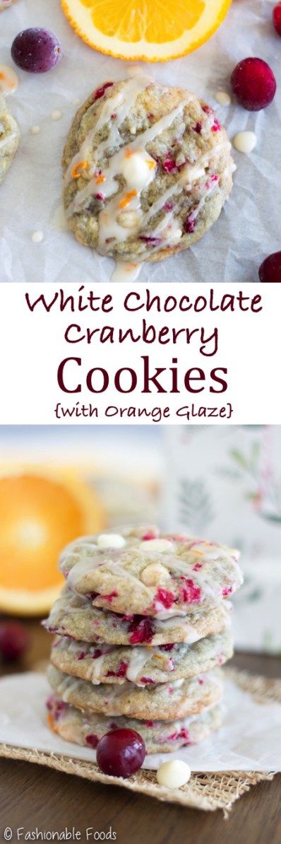 White Chocolate Cranberry Cookies (with Orange Glaze