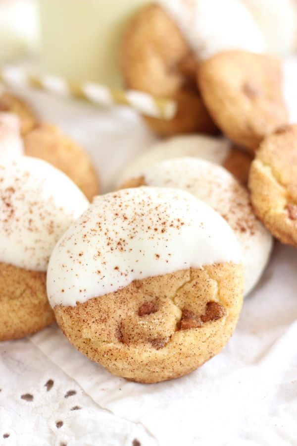 White Chocolate-Dipped Brown Butter Snickerdoodles with Cinnamon Chips