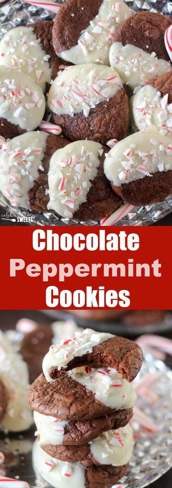 White Chocolate-Dipped Chocolate Peppermint Cookies