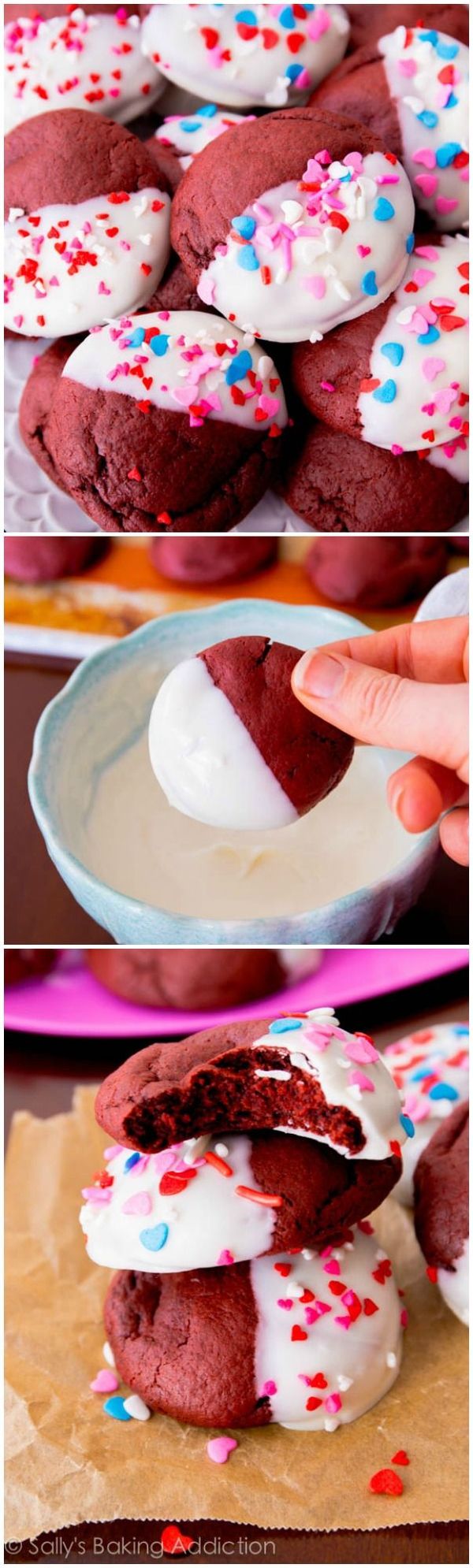 White Chocolate Dipped Red Velvet Cookies