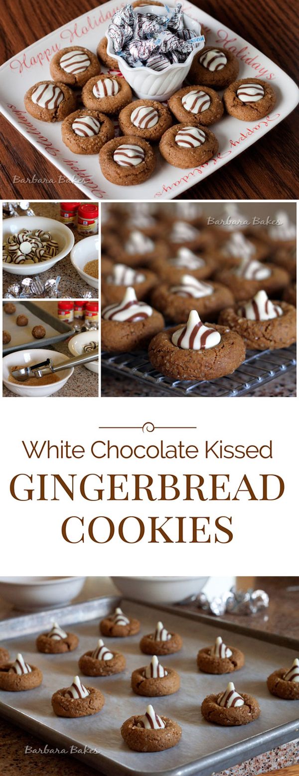 White Chocolate Kissed Gingerbread Cookies