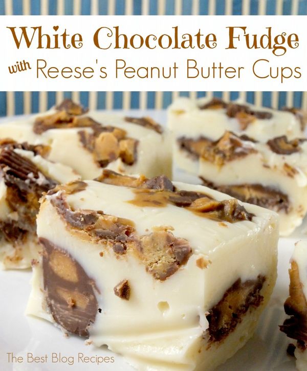 White Chocolate Reeses Peanut Butter Cup Fudge Bites