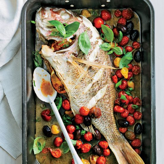 Whole Roast Snapper with Heirloom Tomatoes and Olives