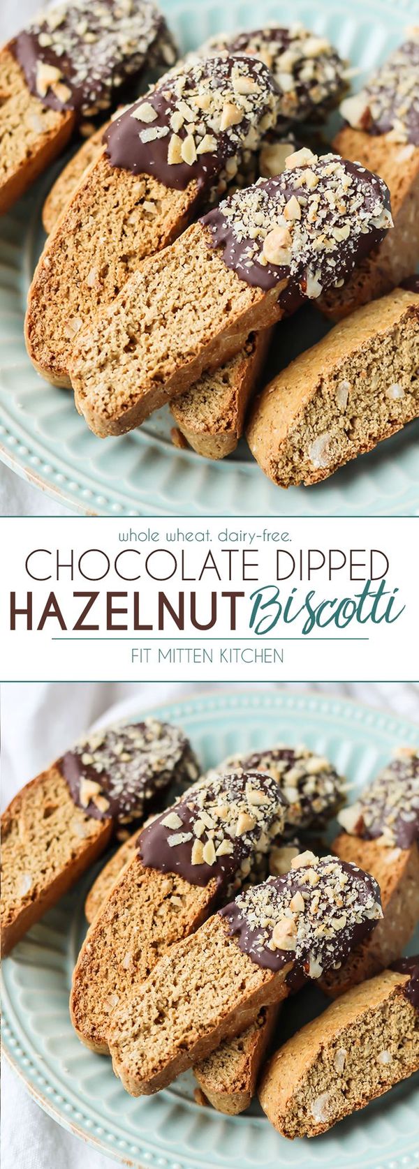 Whole Wheat Chocolate Dipped Hazelnut Biscotti