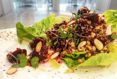 Windhover Coffee Grain and Legume Salad with Cherry Vinaigrette and Smoked Almonds