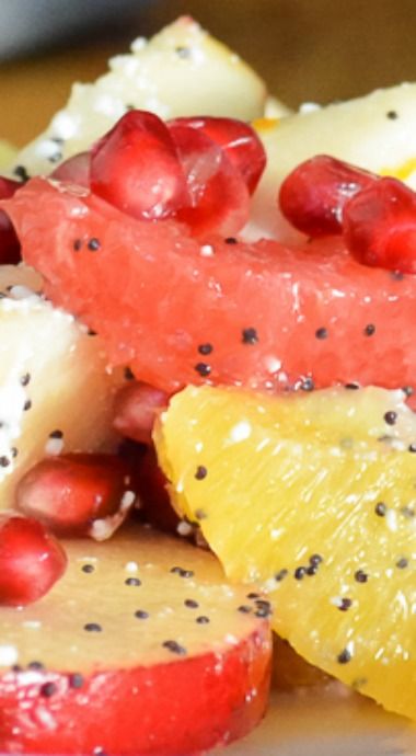 Winter Fruit Salad With Feta Poppy Seed Dressing