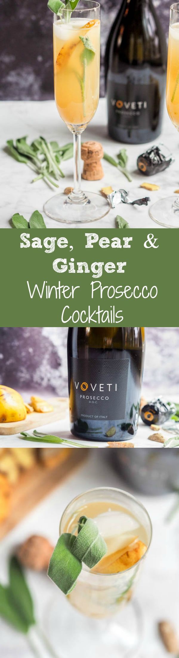 Winter Prosecco Cocktails with Sage, Pear & Ginger