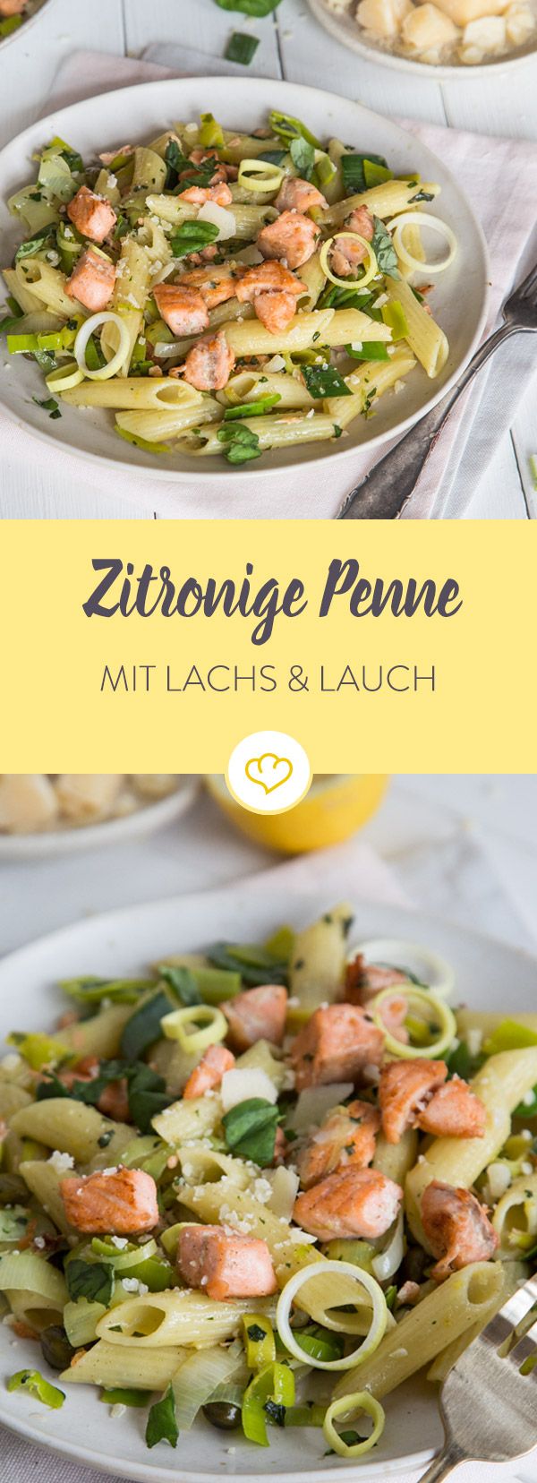 Zeit für Pasta: Zitronige Penne mit Lachs und Lauch